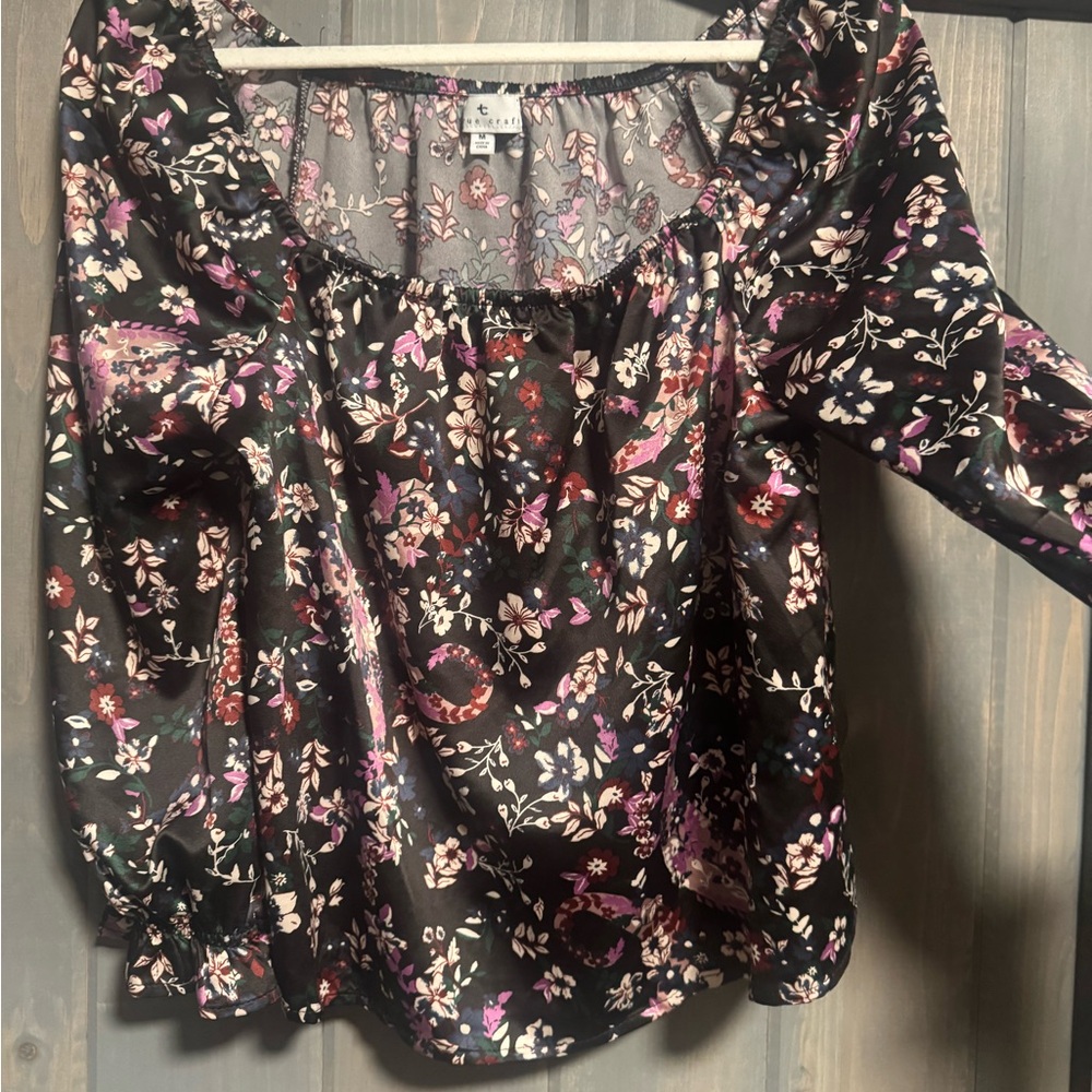 Craft Black and Pink Smocked Blouse with 3/4 Sleeves